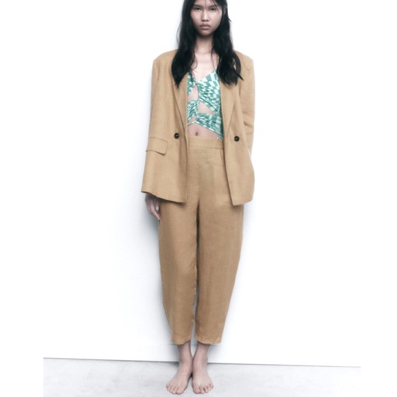 Zara Pants - ❌SOLD❌ ZARA 100% Linen pants Tapered High waist Elastic